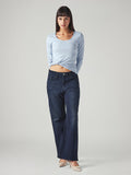 Women's Dark Blue Loose Bootcut Fit Mid Rise Redloop Jeans