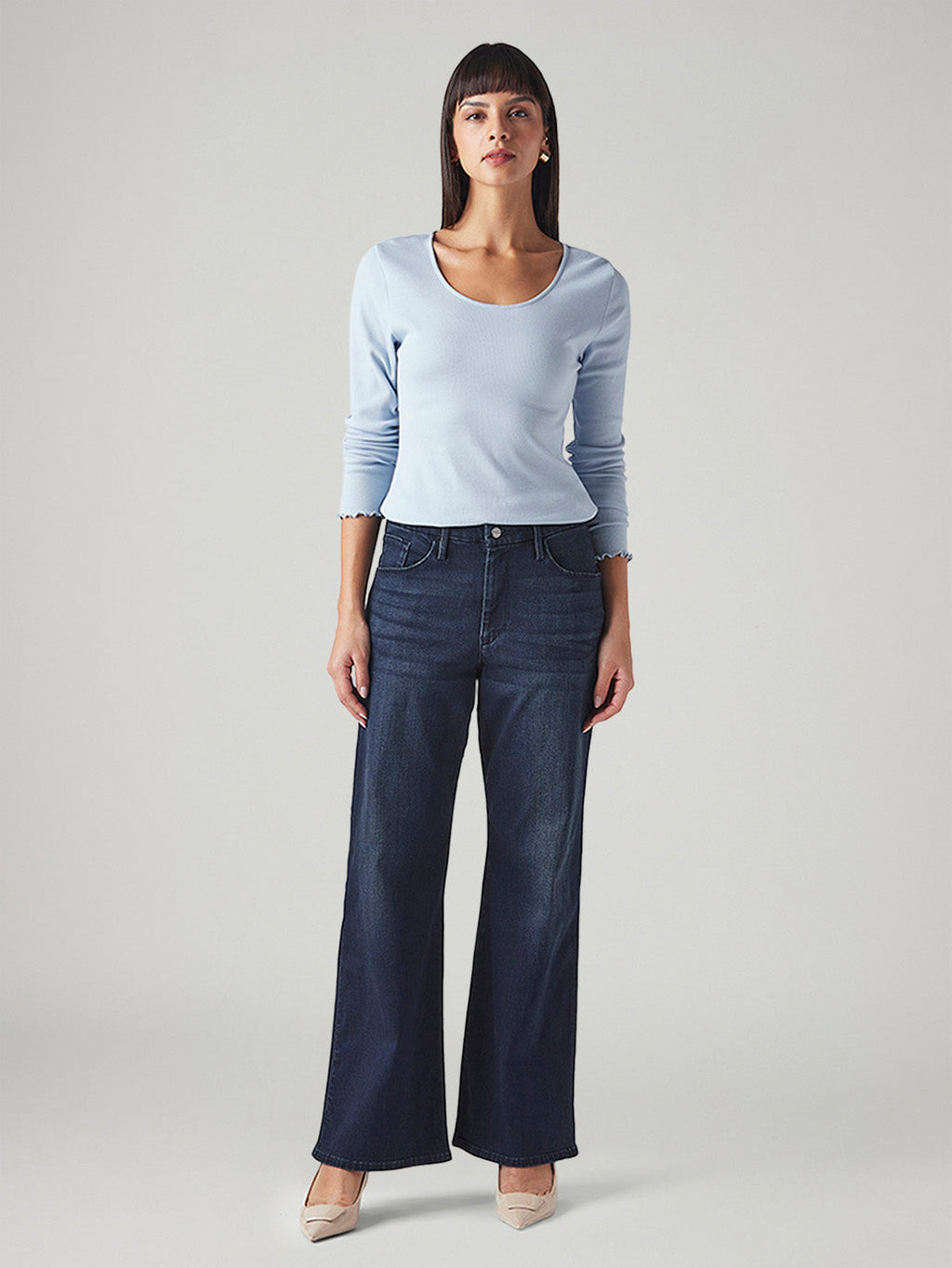 Women's Dark Blue Loose Bootcut Fit Mid Rise Redloop Jeans