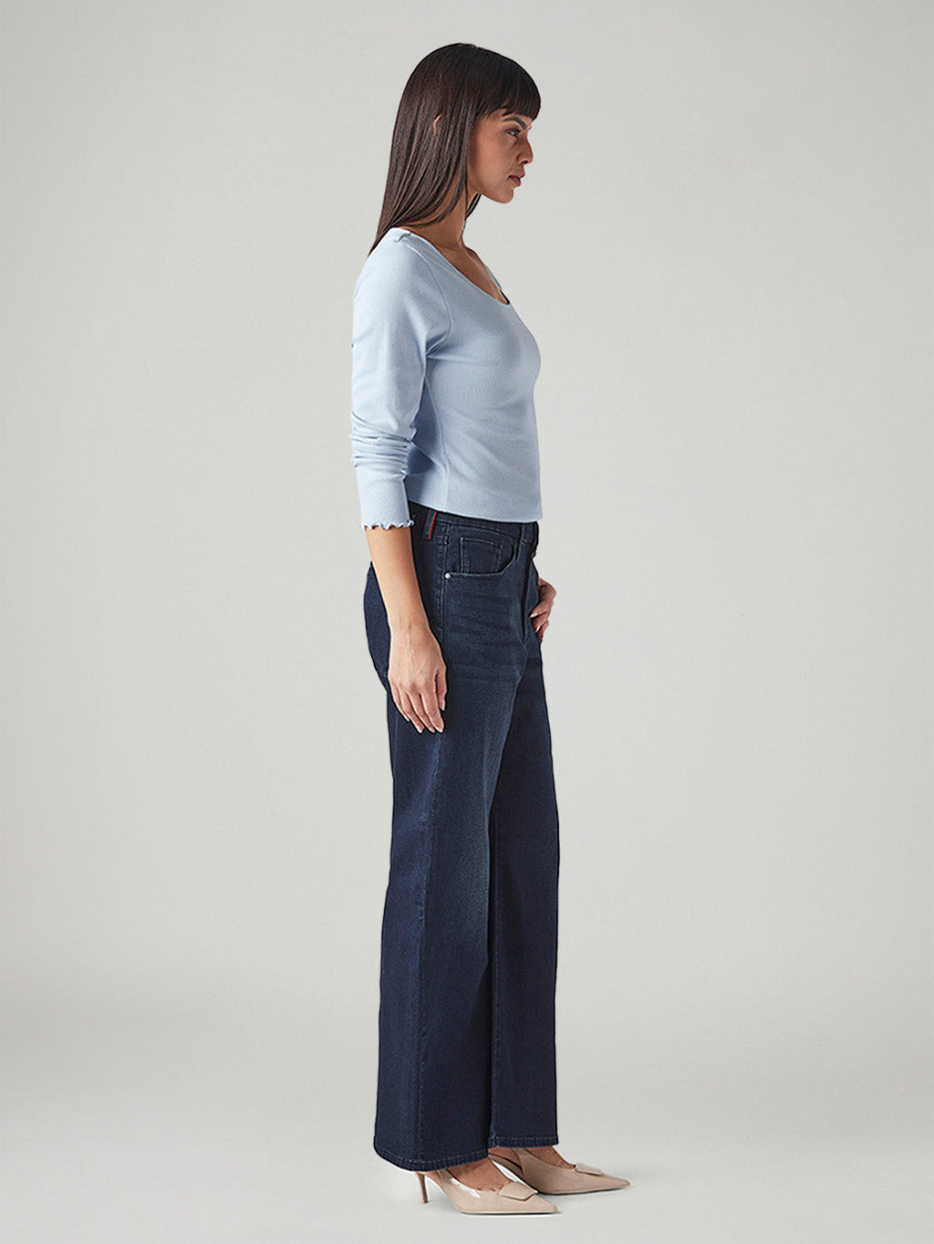 Women's Dark Blue Loose Bootcut Fit Mid Rise Redloop Jeans