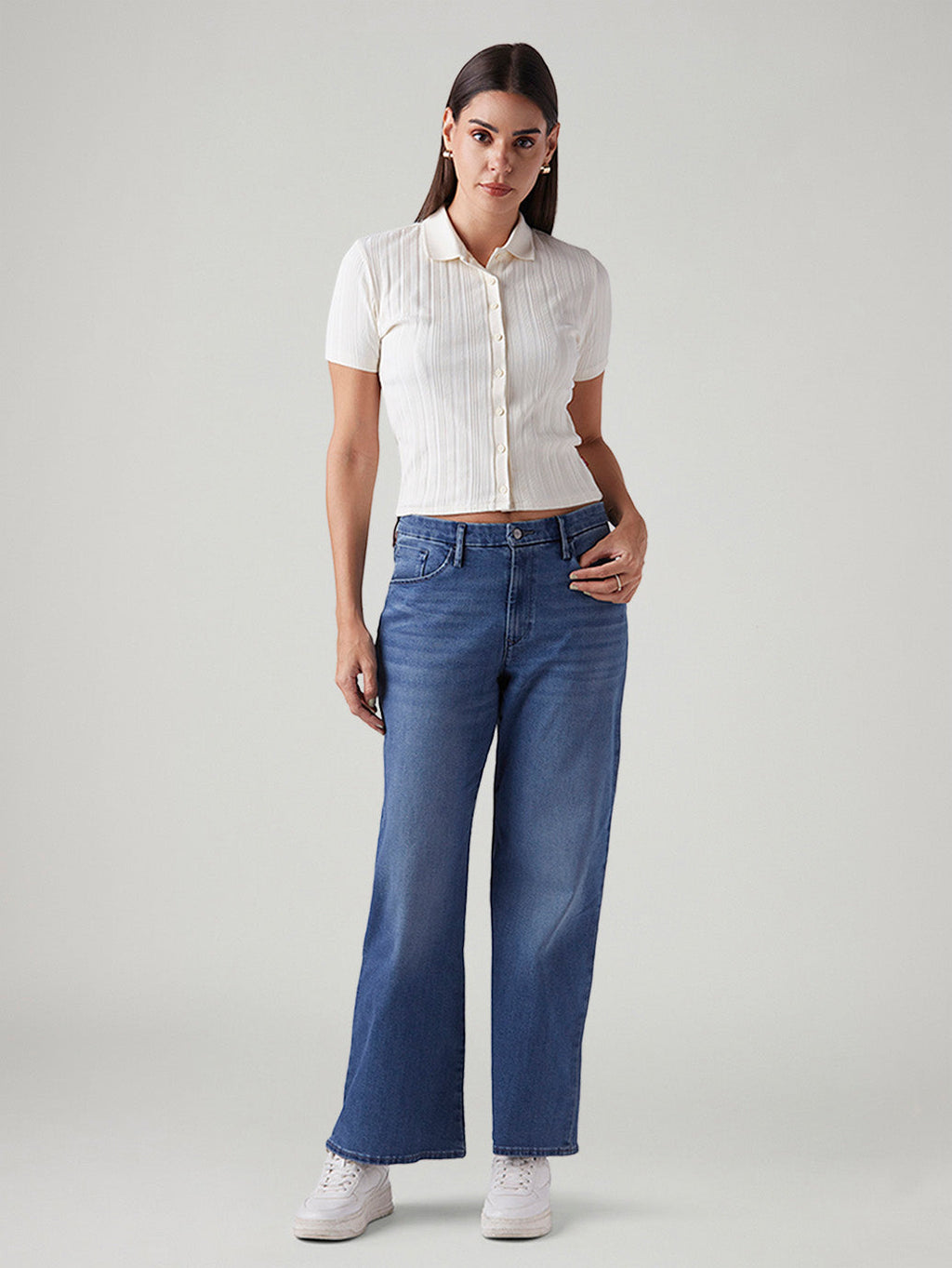 Women's Blue Loose Bootcut Fit Mid Rise Redloop Jeans