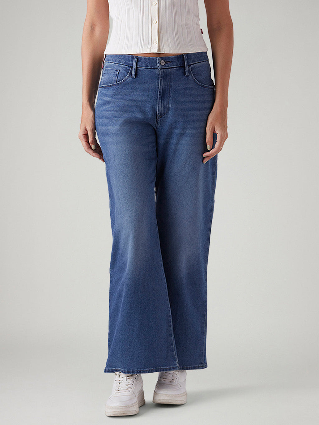 Women's Blue Loose Bootcut Fit Mid Rise Redloop Jeans