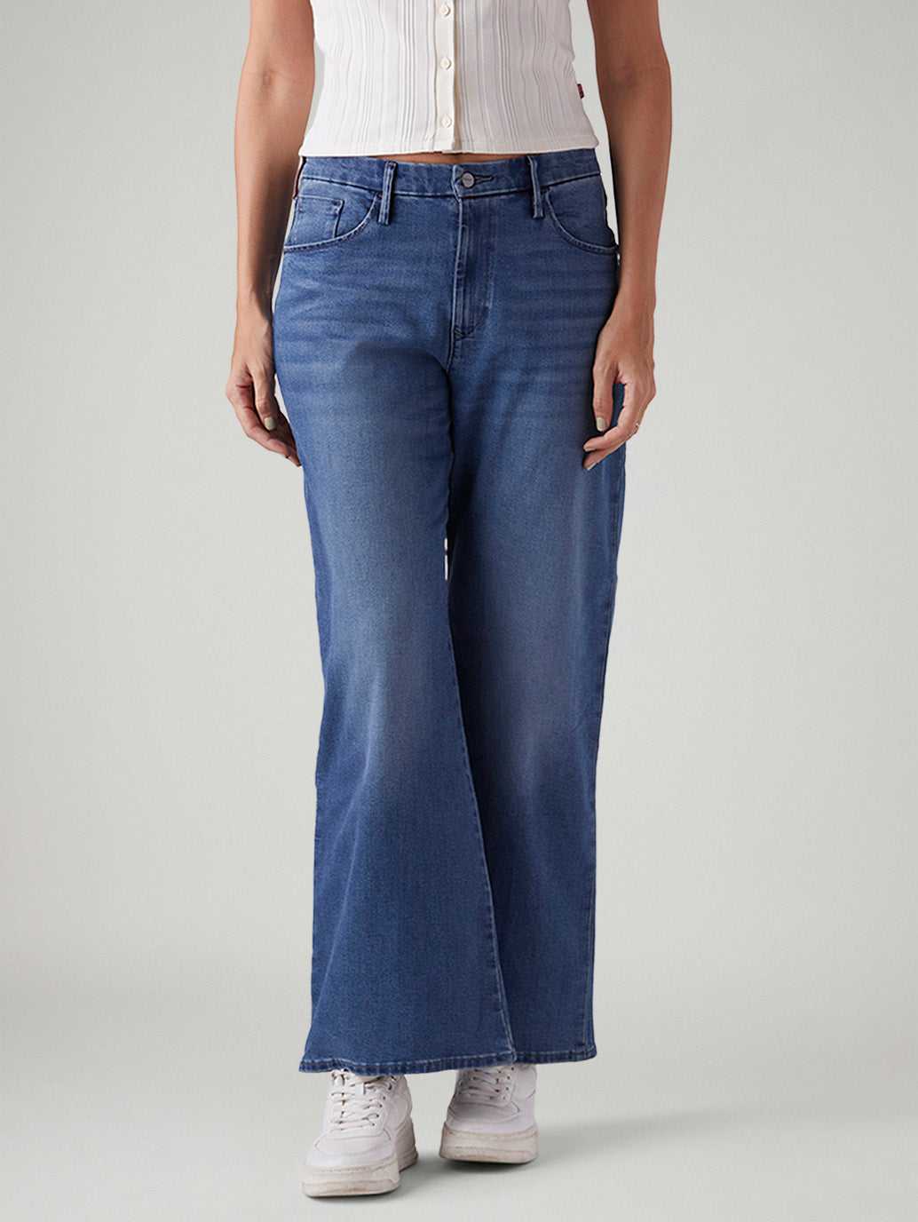 Women's Blue Loose Bootcut Fit Mid Rise Redloop Jeans