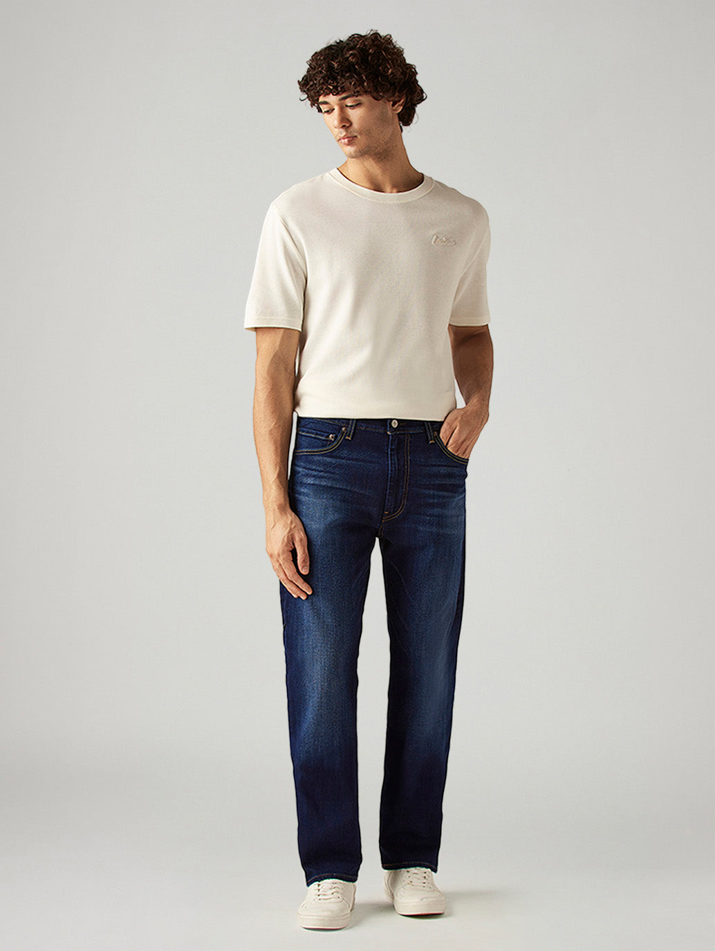 Men's 555 Blue Relaxed Straight Fit Mid Rise Commuter Jeans