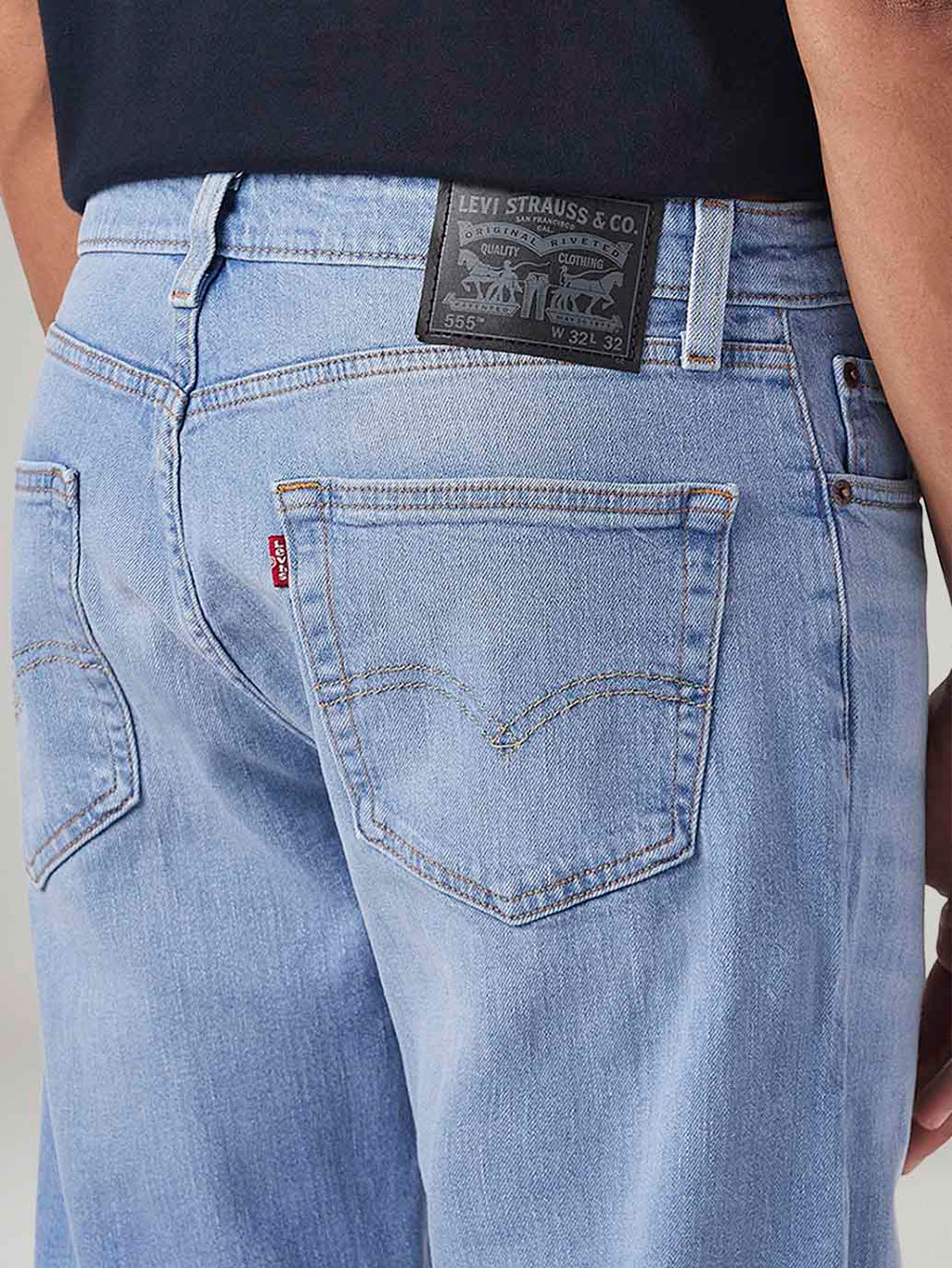 Men's 555 Light Blue Relaxed Straight Fit Mid Rise Commuter Jeans