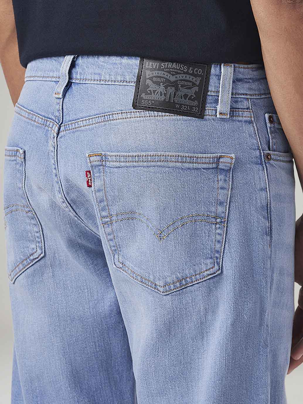 Men's 555 Light Blue Relaxed Straight Fit Mid Rise Commuter Jeans