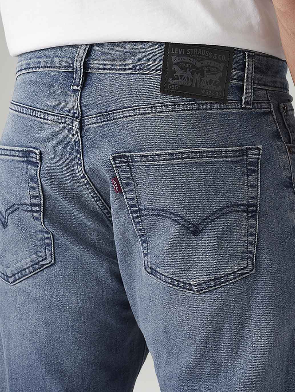 Men's 555 Blue Relaxed Straight Fit Mid Rise Commuter Jeans