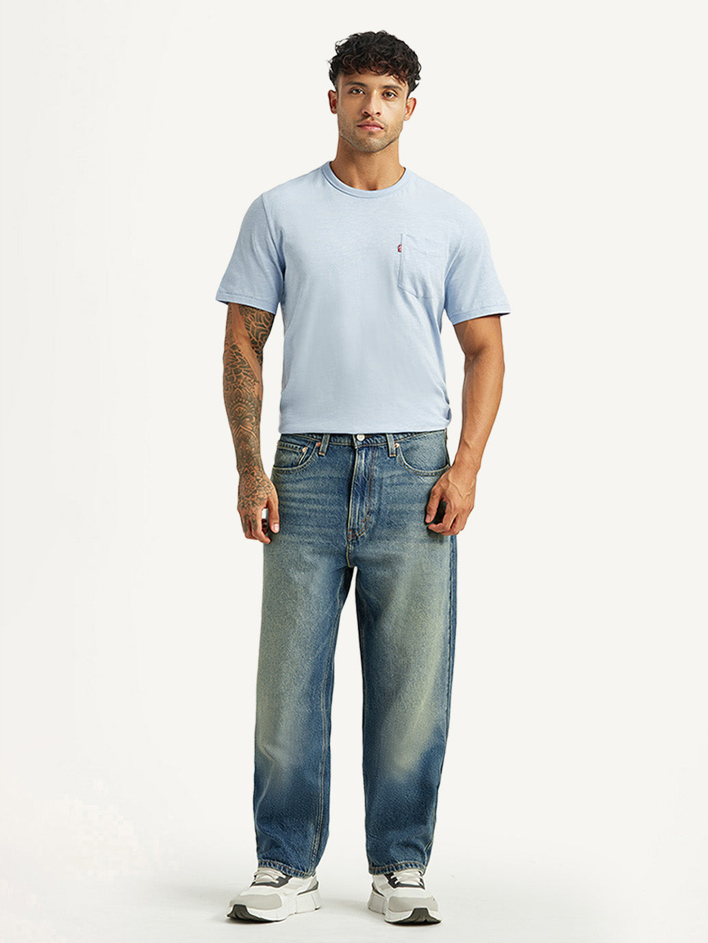 Men's Tinted 568 Blue Loose Fit Mid Rise Jeans
