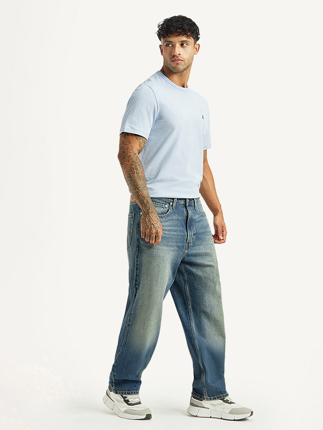 Men's Tinted 568 Blue Loose Fit Mid Rise Jeans