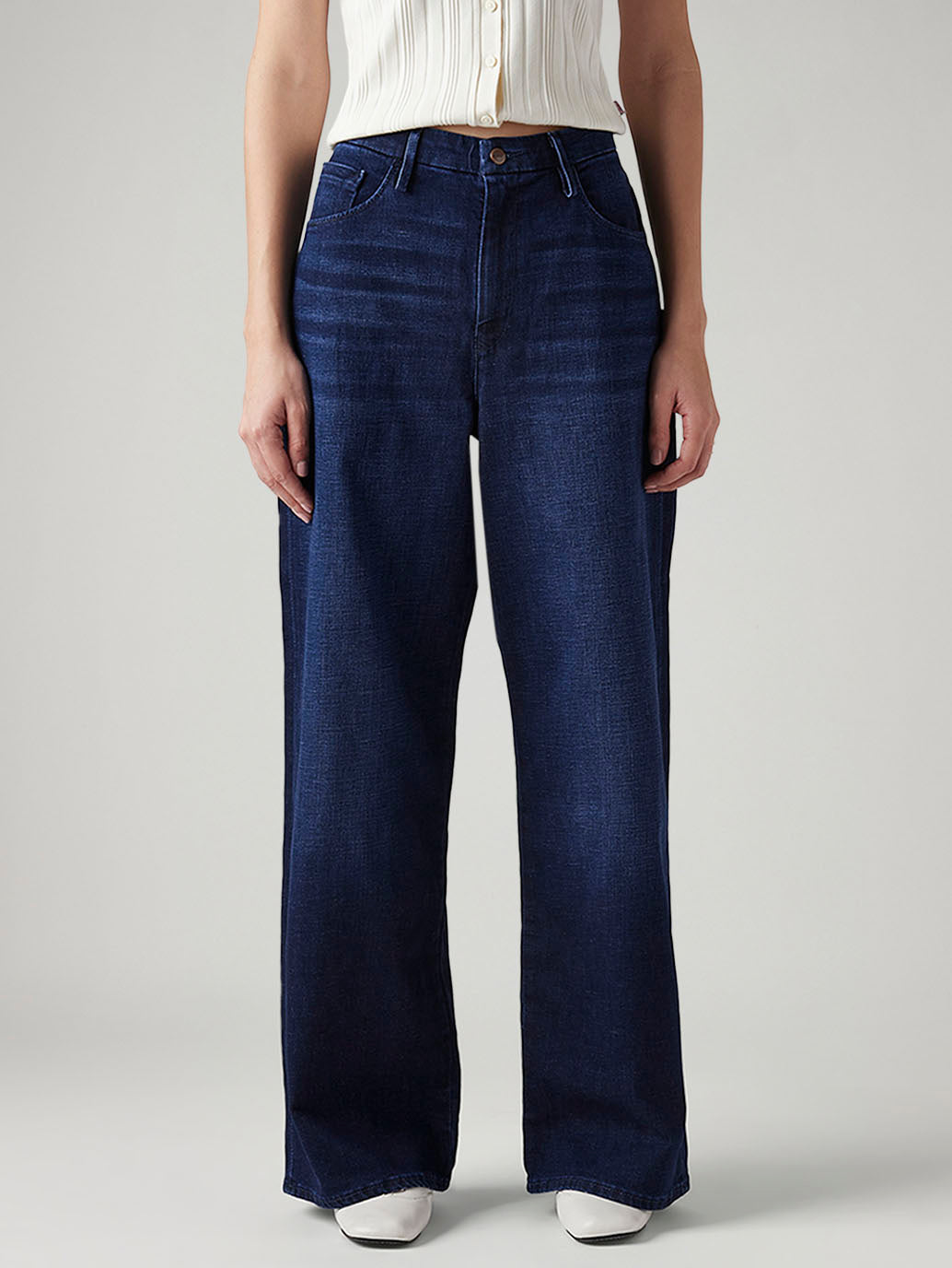 Women's Dark Blue Ribcage Wide Leg Fit High Rise Redloop Jeans