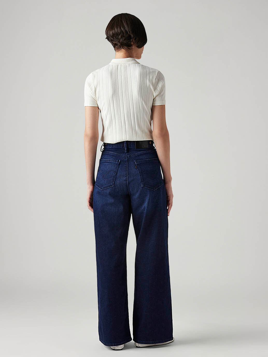 Women's Dark Blue Ribcage Wide Leg Fit High Rise Redloop Jeans