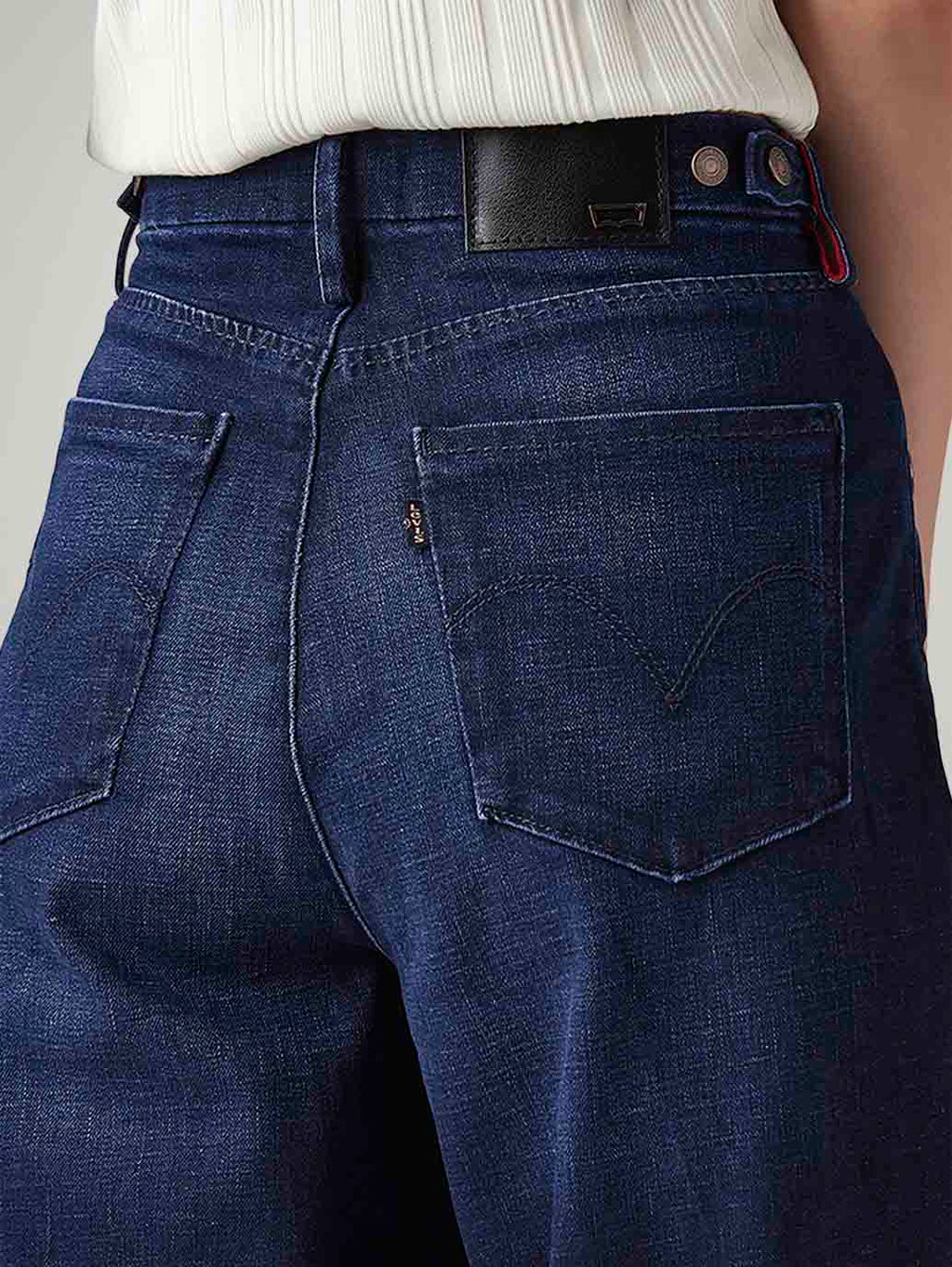 Women's Dark Blue Ribcage Wide Leg Fit High Rise Redloop Jeans