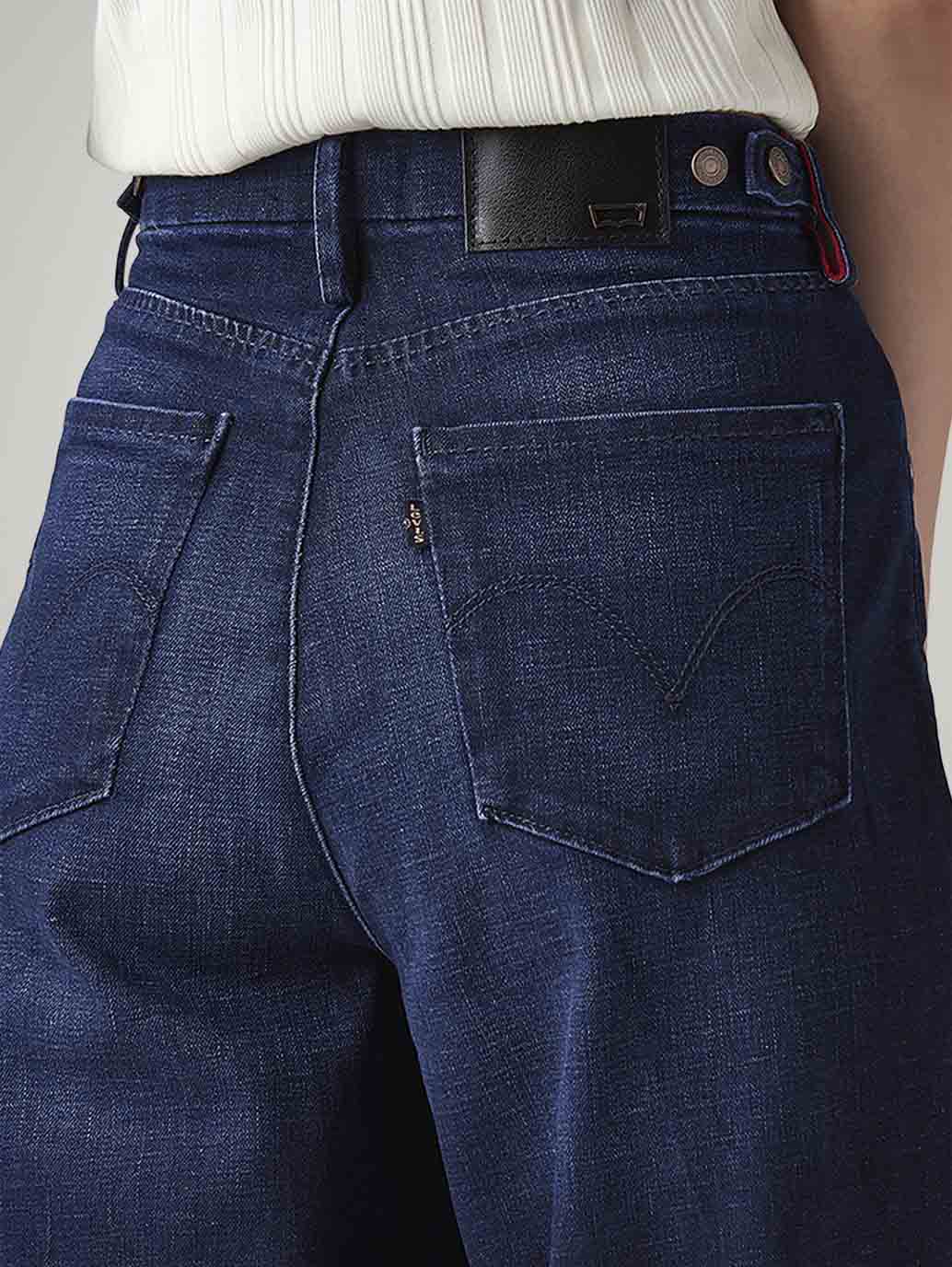 Women's Dark Blue Ribcage Wide Leg Fit High Rise Redloop Jeans