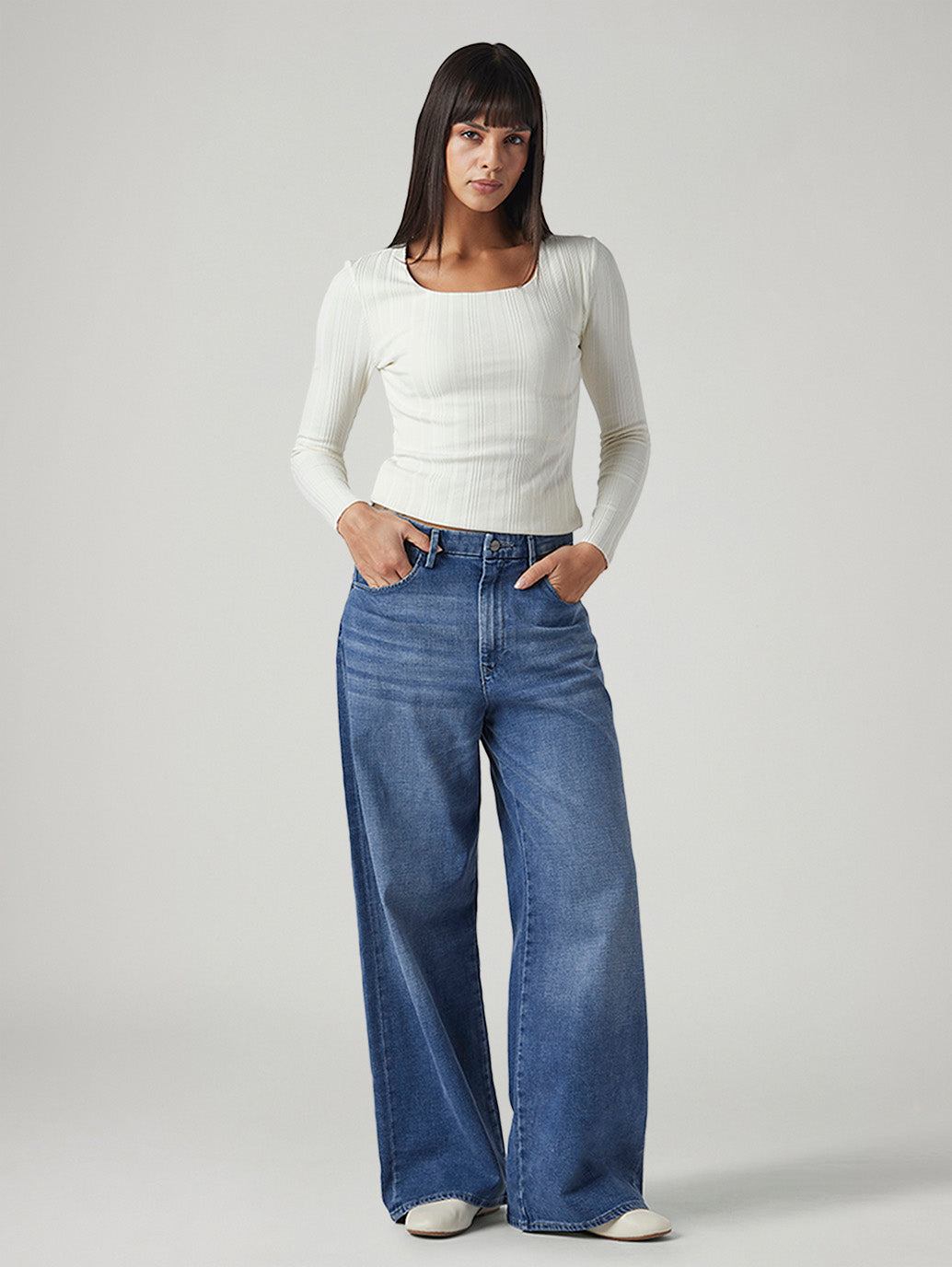 Women's Blue Ribcage Wide Leg Fit High Rise Redloop Jeans