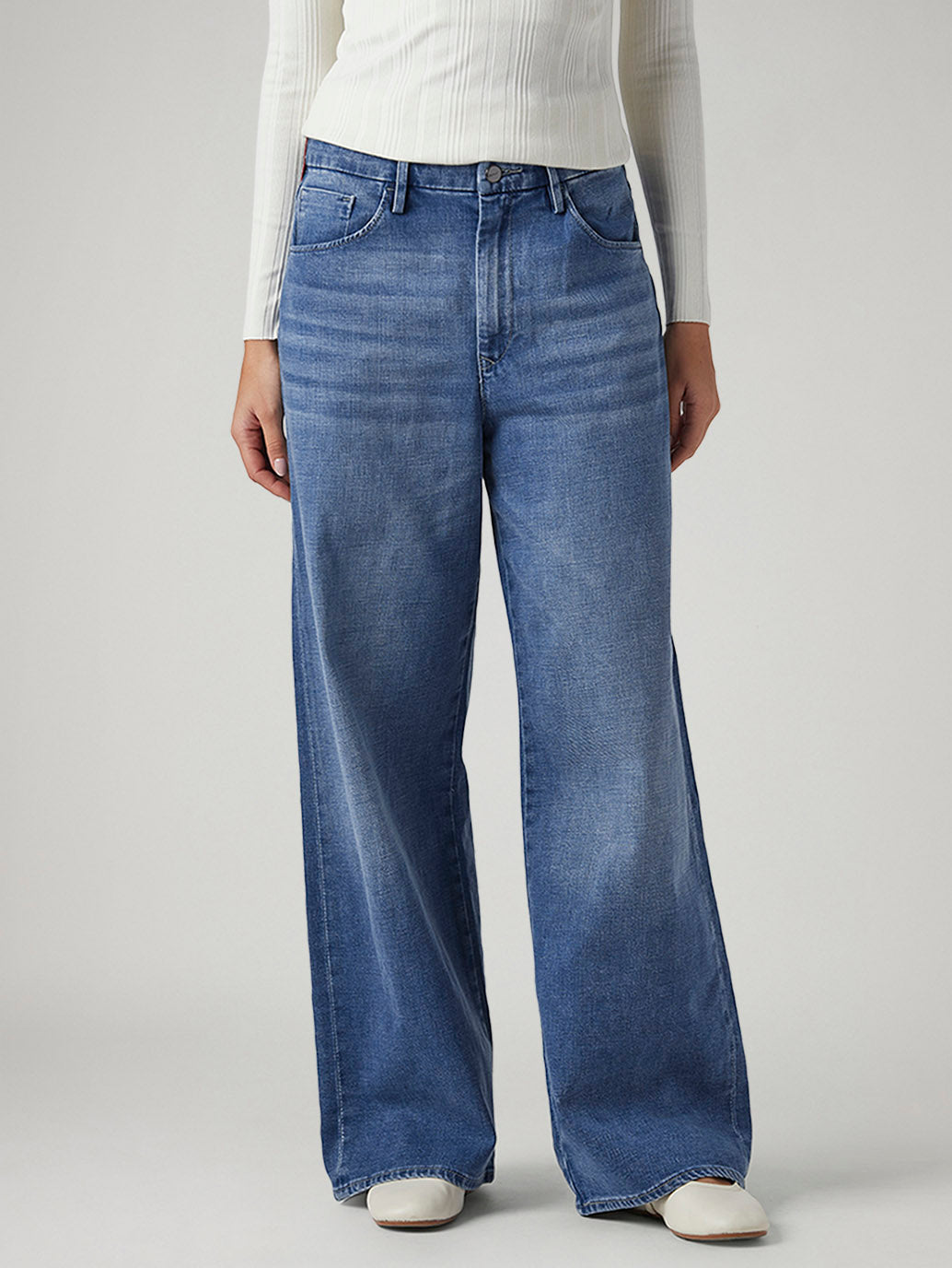 Women's Blue Ribcage Wide Leg Fit High Rise Redloop Jeans