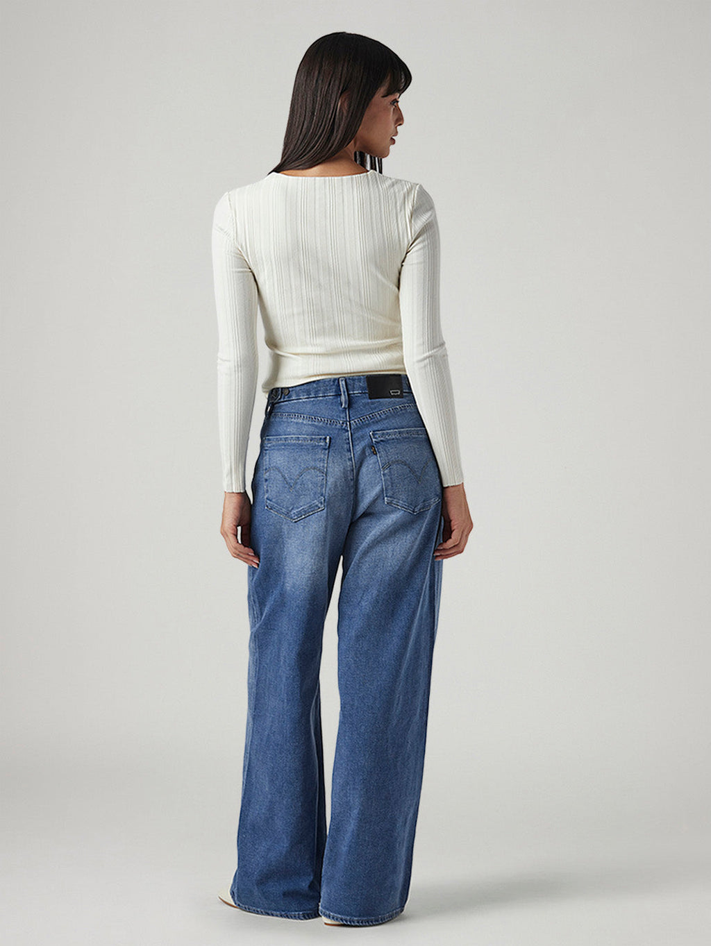Women's Blue Ribcage Wide Leg Fit High Rise Redloop Jeans