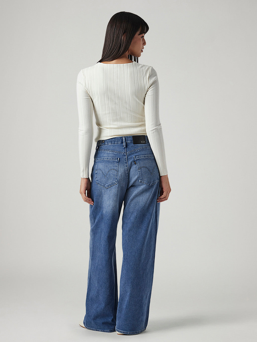 Women's Blue Ribcage Wide Leg Fit High Rise Redloop Jeans