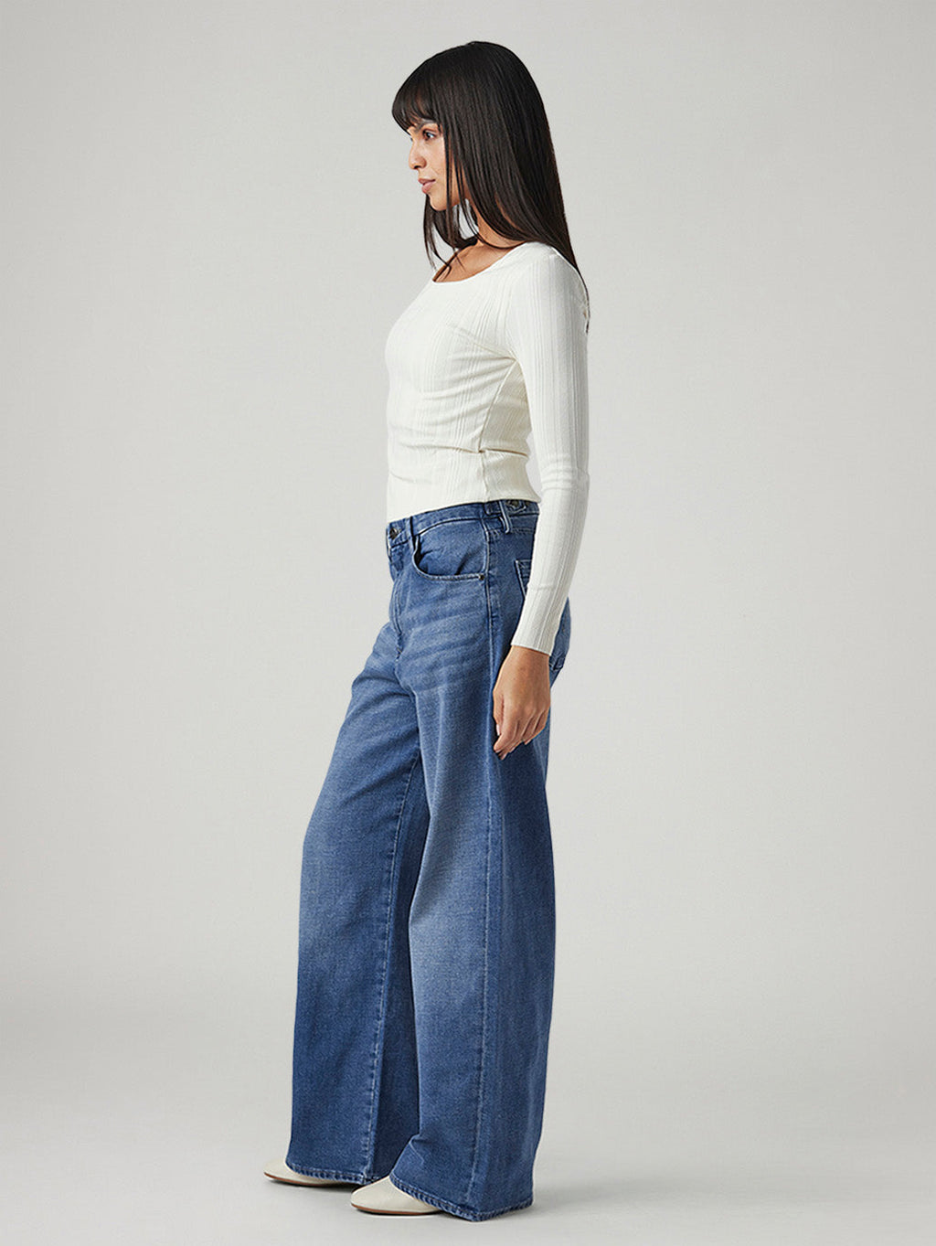 Women's Blue Ribcage Wide Leg Fit High Rise Redloop Jeans