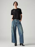 Women's Blue XL Straight Loose Fit Mid Rise Cargo Jeans