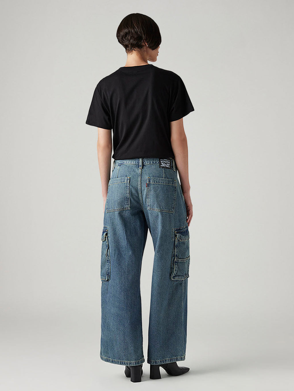 Women's Blue XL Straight Loose Fit Mid Rise Cargo Jeans