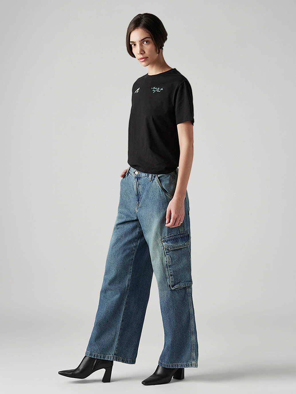 Women's Blue XL Straight Loose Fit Mid Rise Cargo Jeans