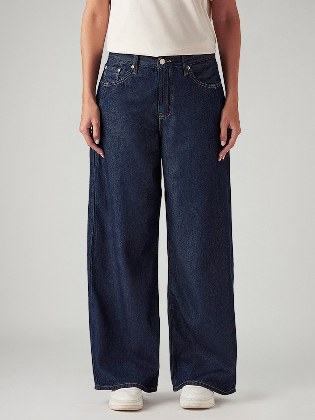 Women's Dark Indigo Loose Fit Mid Rise Jeans