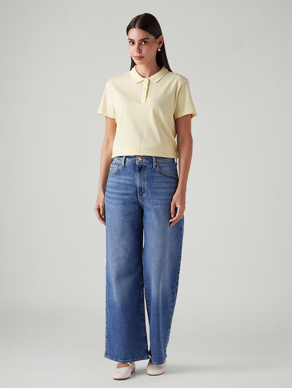 Women's Blue Ribcage Wide Leg Fit High Rise Jeans