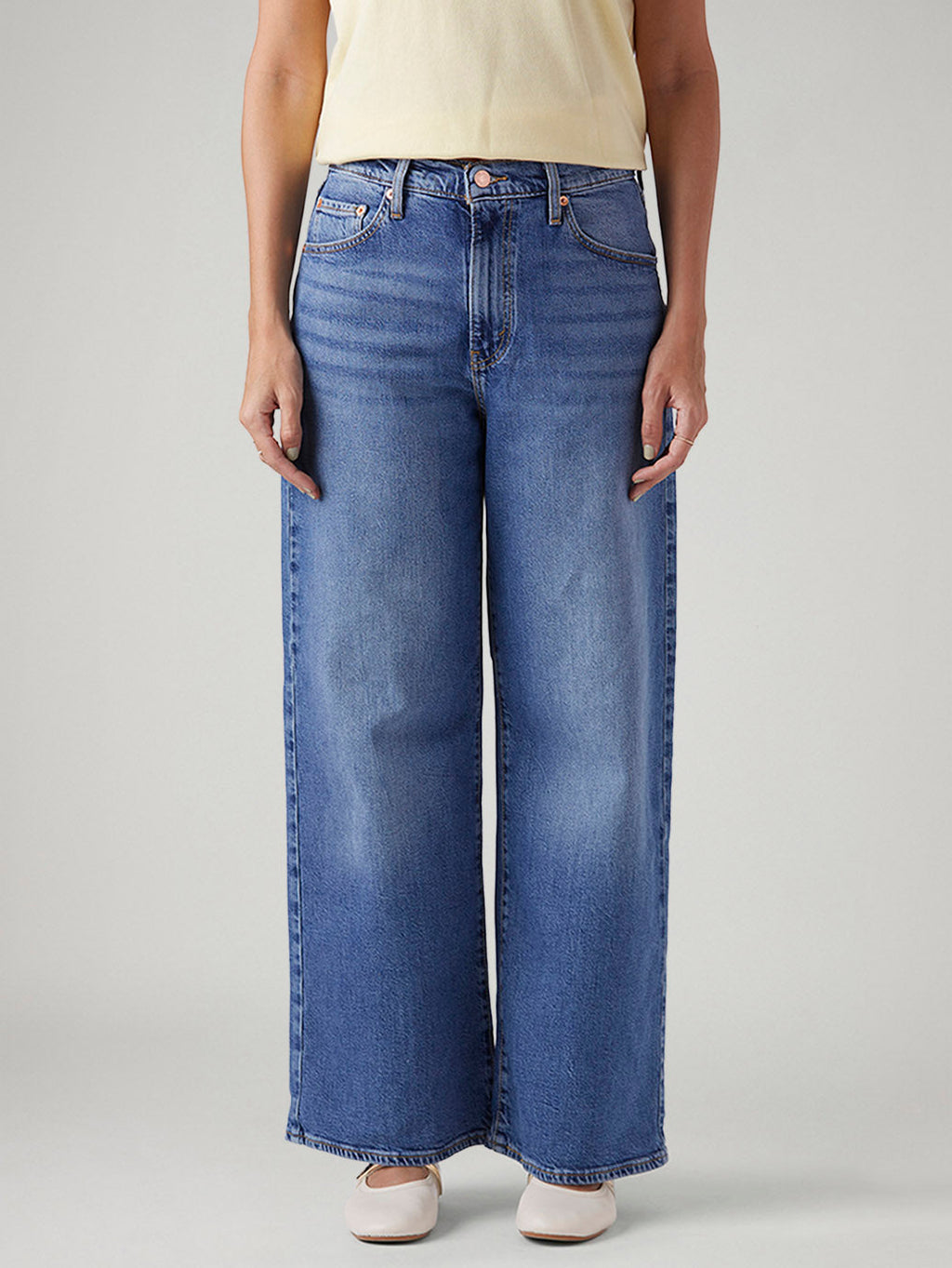 Women's Blue Ribcage Wide Leg Fit High Rise Jeans