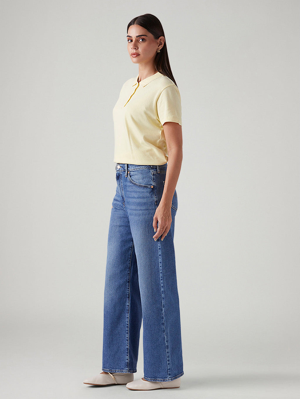 Women's Blue Ribcage Wide Leg Fit High Rise Jeans