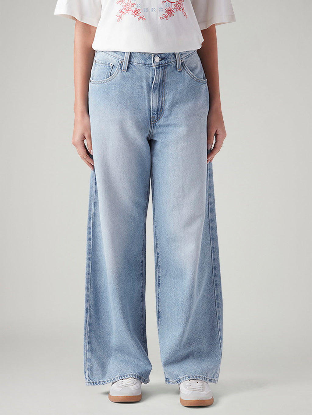 Women's Light Blue Wide Leg Fit High Rise Cinch Jeans