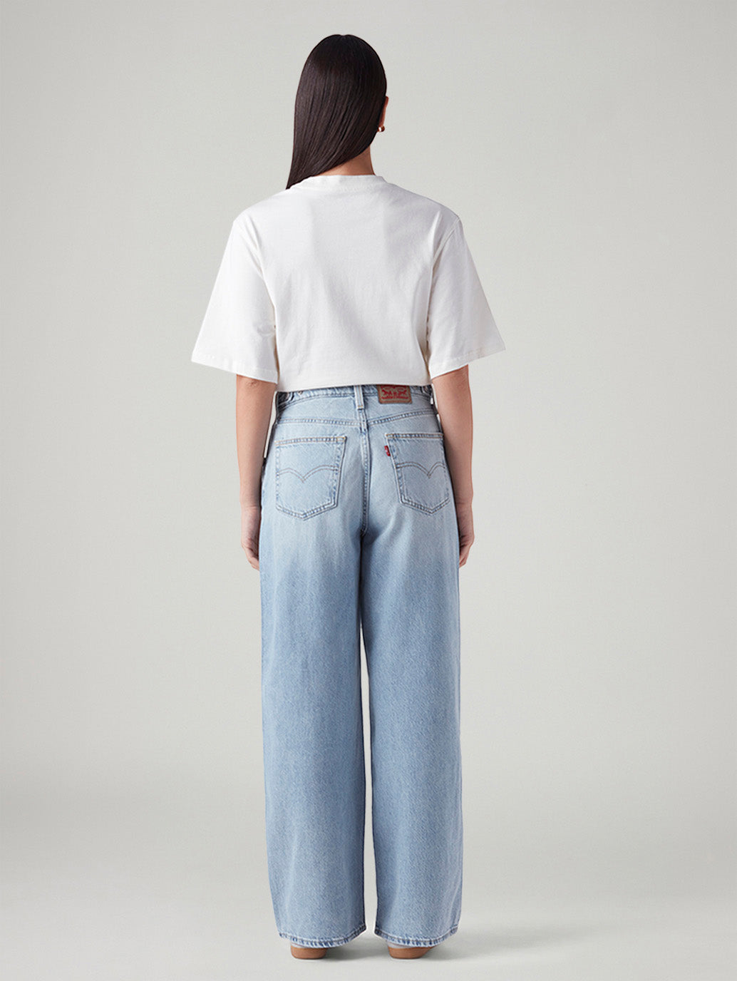Women's Light Blue Wide Leg Fit High Rise Cinch Jeans