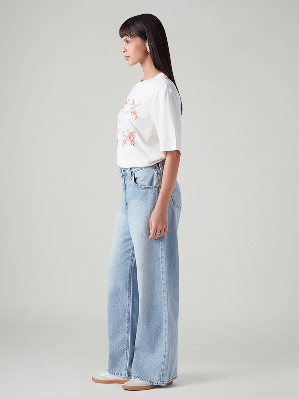 Women's Light Blue Wide Leg Fit High Rise Cinch Jeans