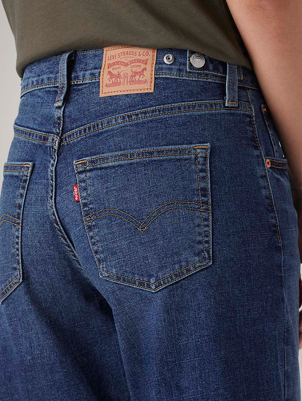 Women's Blue Wide Leg Fit Mid Rise Cinched Jeans