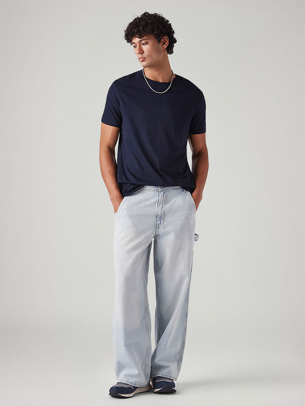 Men's Light Blue Extra Baggy Loose Fit Mid Rise Jeans