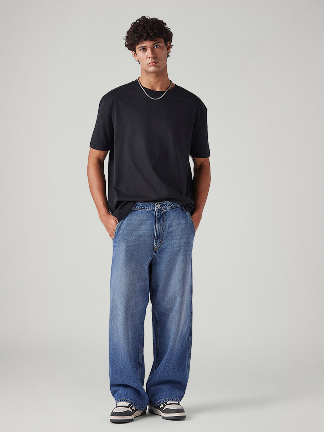 Men's Blue Extra Baggy Loose Fit Mid Rise Jeans