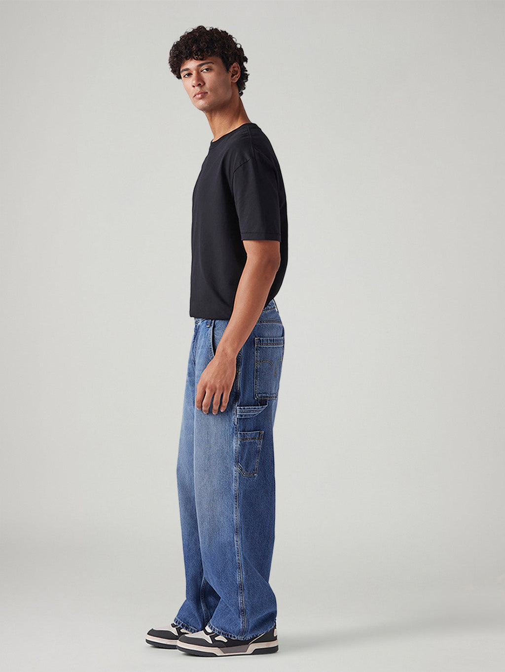 Men's Blue Extra Baggy Loose Fit Mid Rise Jeans