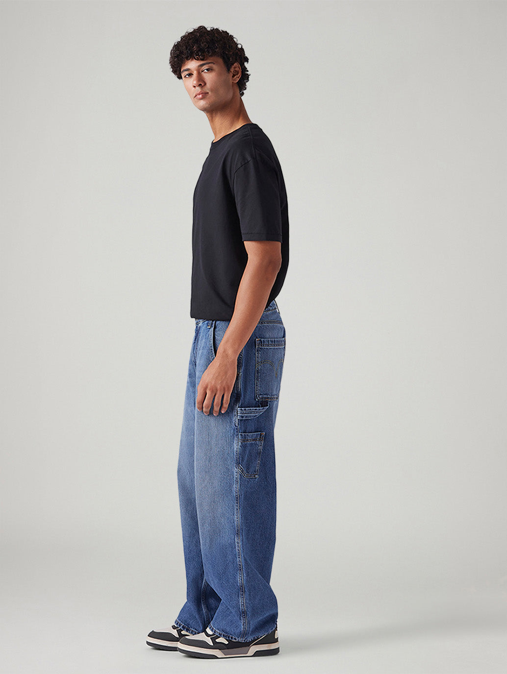 Men's Blue Extra Baggy Loose Fit Mid Rise Jeans