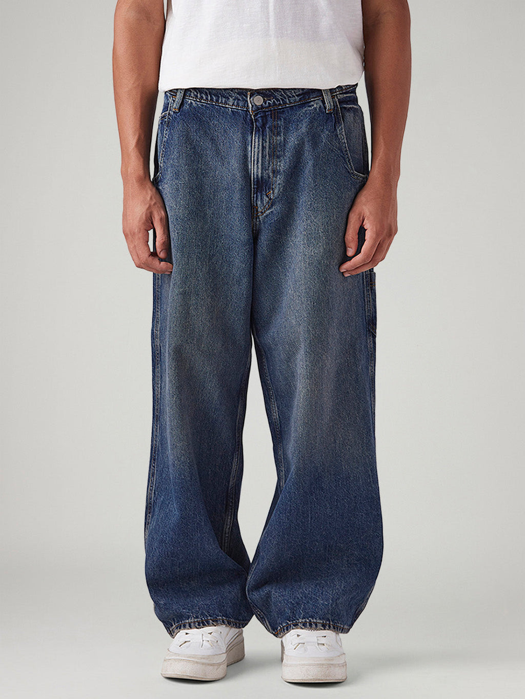 Men's Blue Extra Baggy Loose Fit Mid Rise Jeans