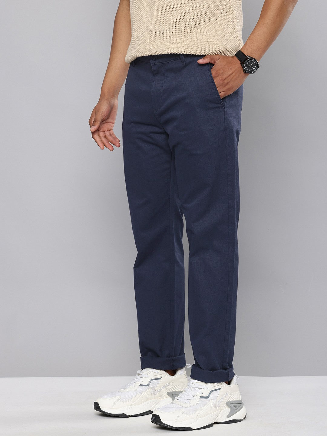 Men's Navy Blue Tapered Chinos
