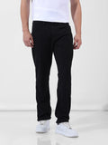 Men's Black Straight Fit Textured Casual Trouser