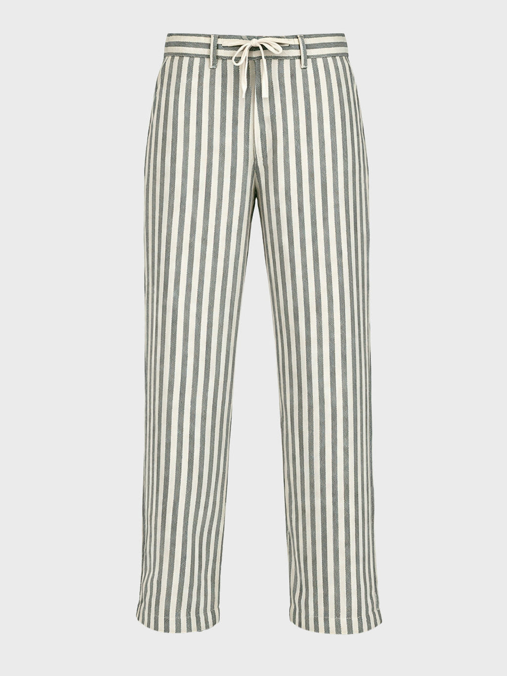Men's Cream Loose Fit Vertical Stripes Casual Trousers