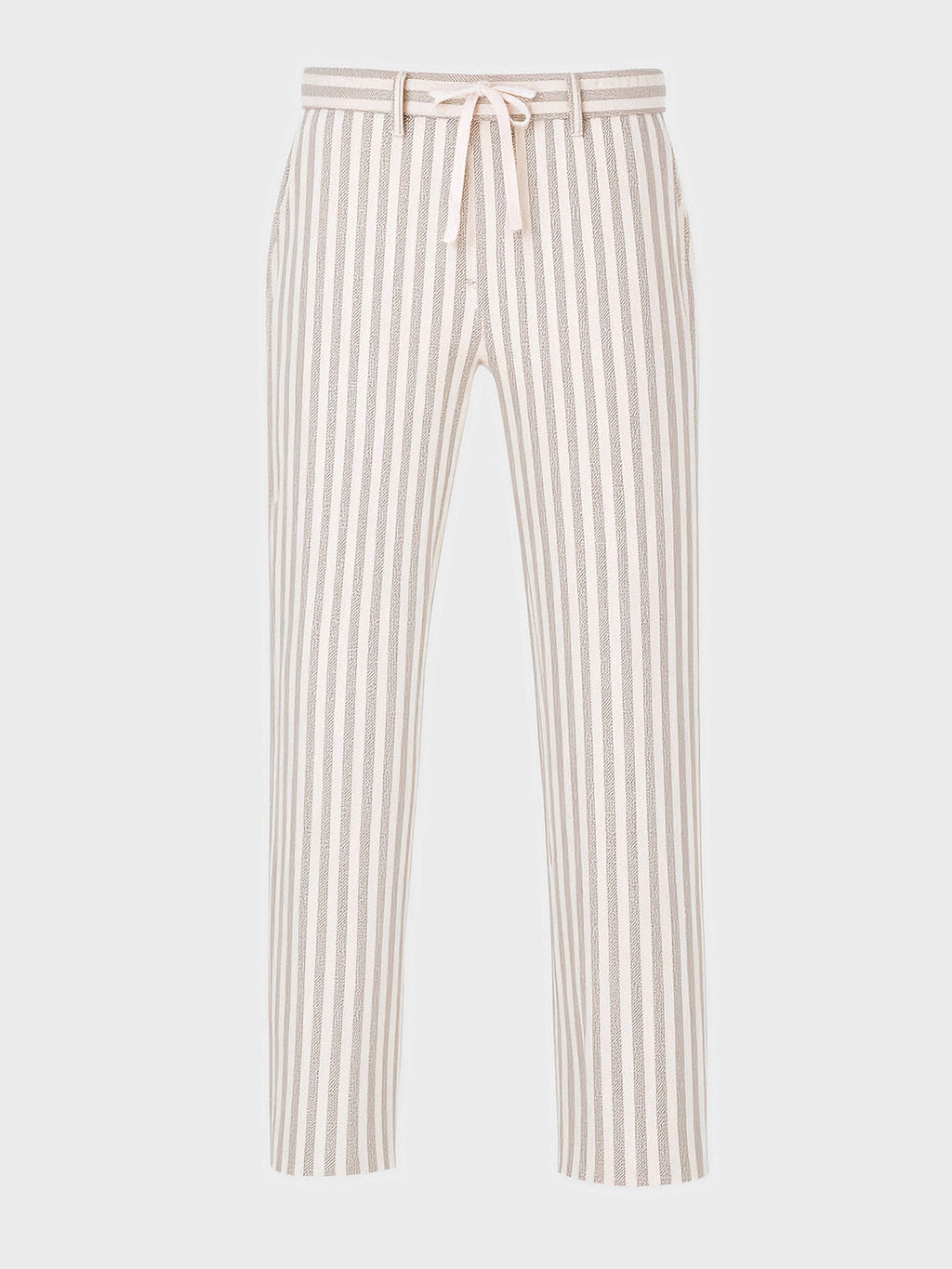 Men's Cream Loose Fit Vertical Stripes Casual Trousers