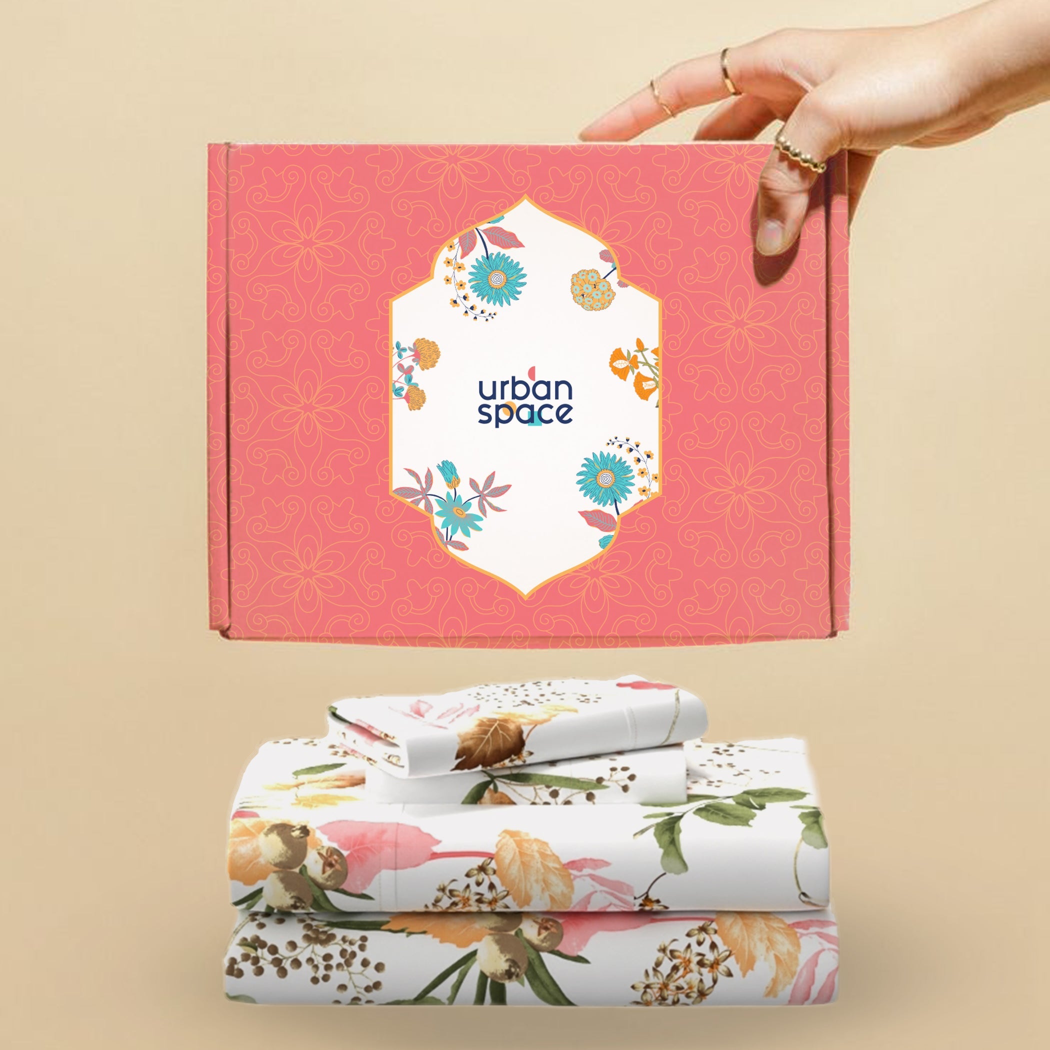 Regal Collection - Breathable 200 TC 100% Pure Cotton Bedsheet with Pillow Cover, Cherry Blossom- Peach