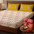 Divine Collection - Cotton Bedsheet With 2 Pillow Covers, Motif Mustard