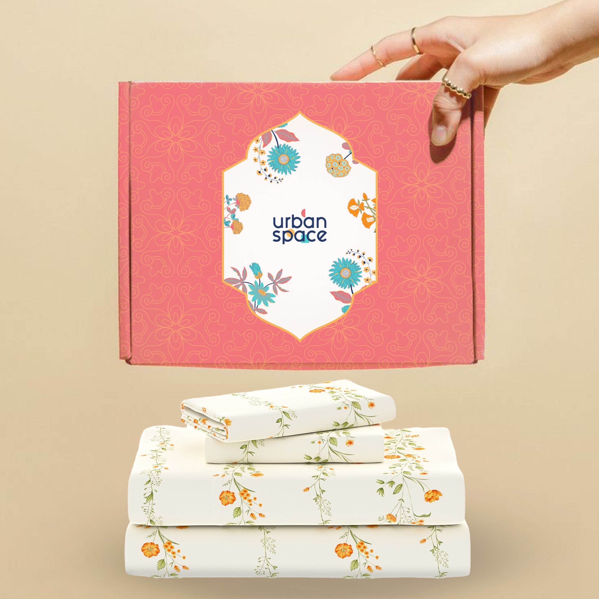 Serene Collection - Breathable 200 TC 100% Pure Cotton Bedsheet with Pillow Cover, Veil Bloom- Peach