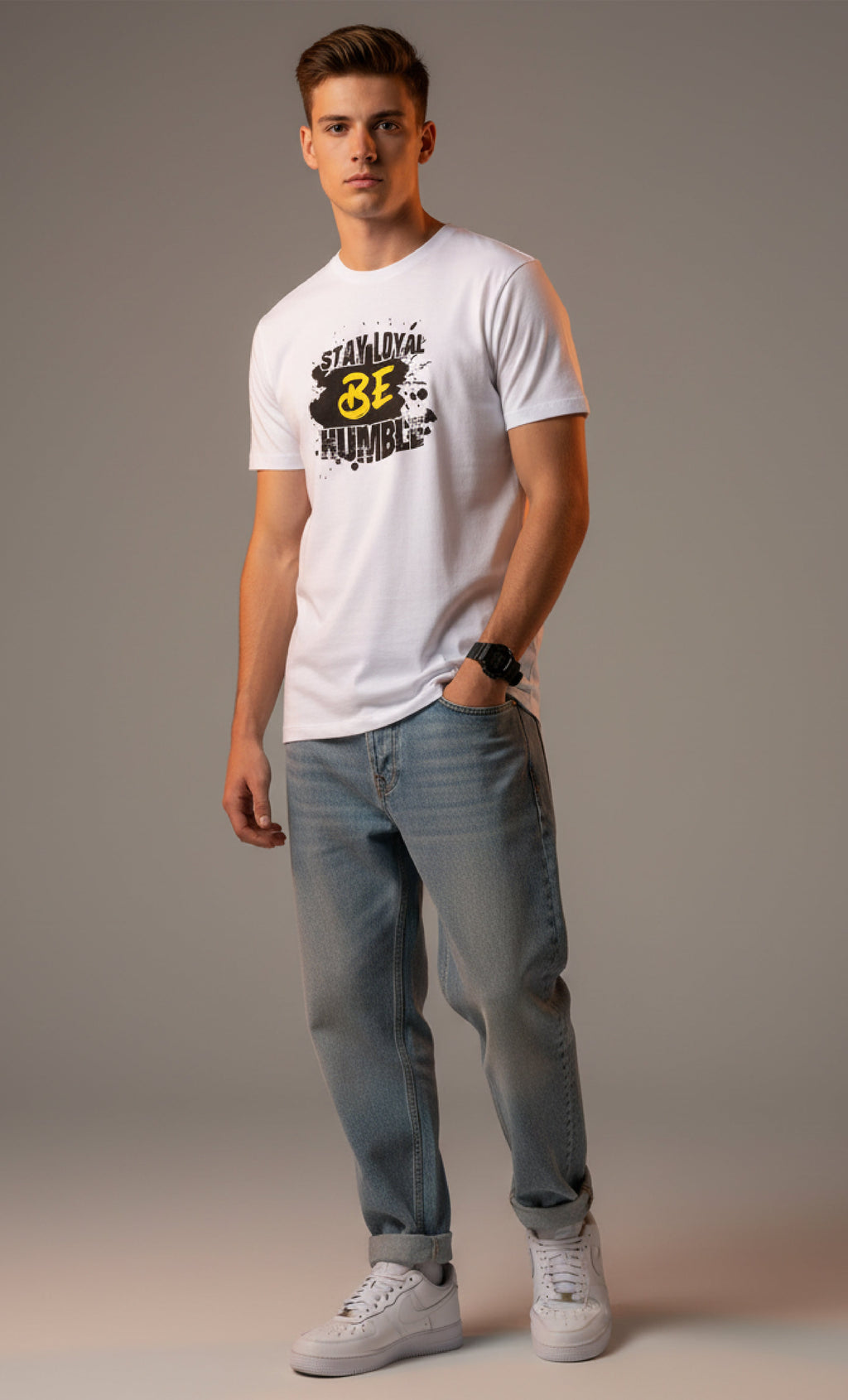 Men Printed White Cotton Tshirt