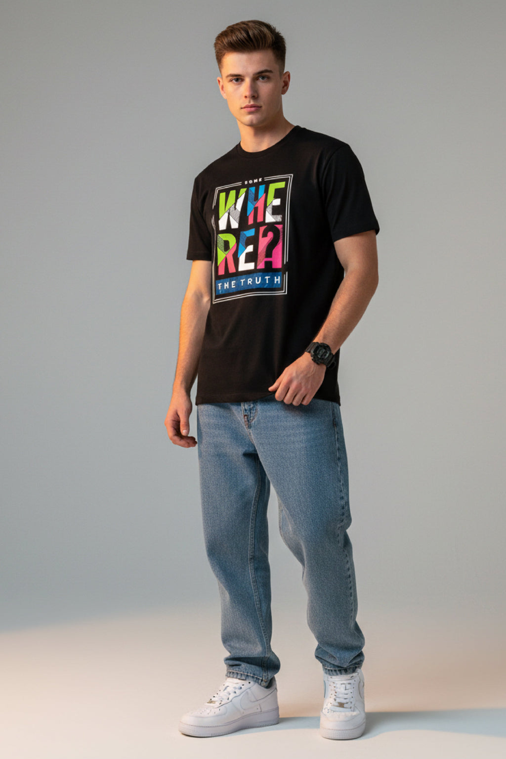 Men Printed Black Cotton Tshirt