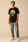 Men Printed Black Cotton Tshirt