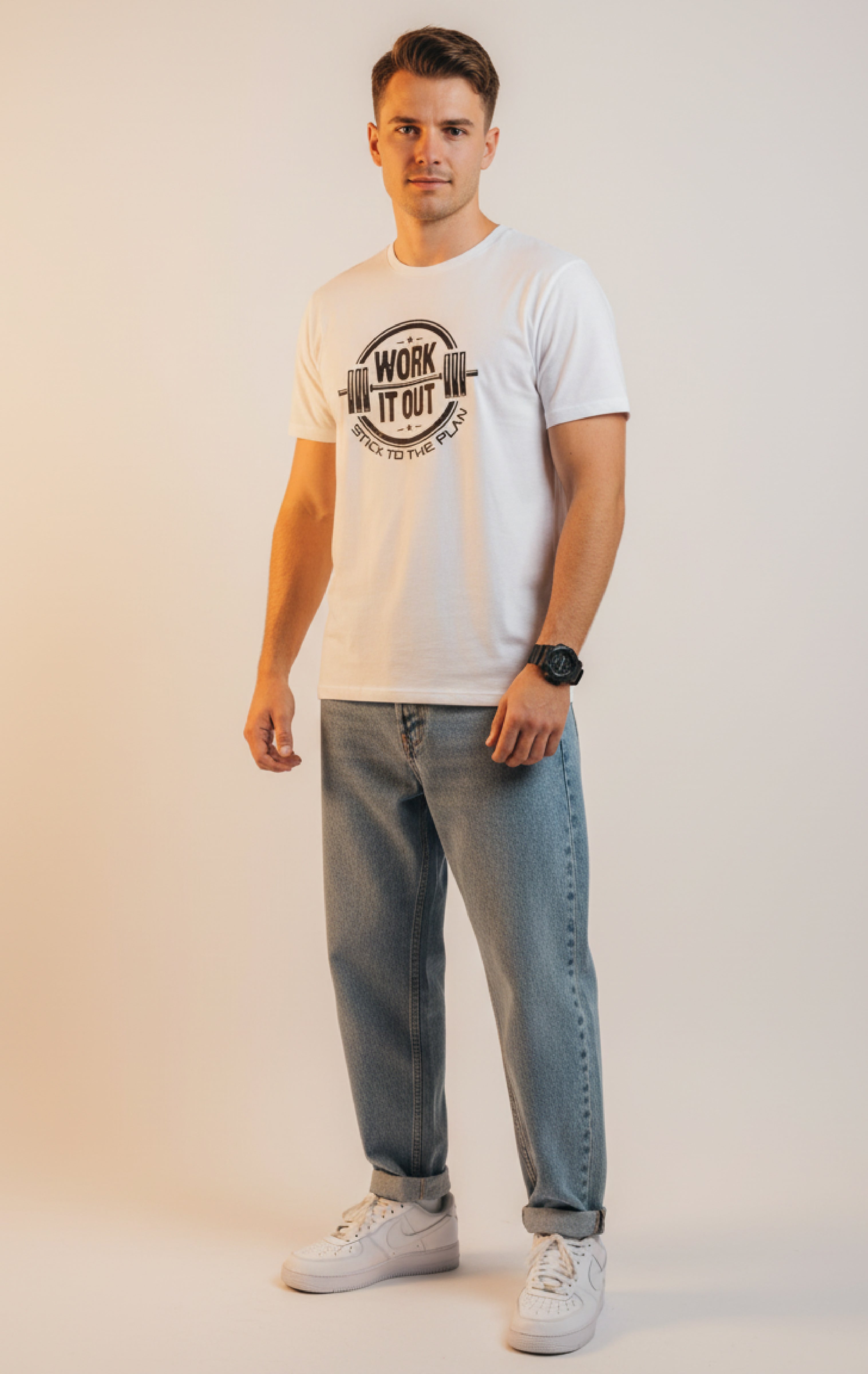 Men Printed White Cotton Tshirt