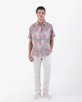Rare Rabbit Men's Lavaj Grey 100% Linen Regular Fit Half Sleeve Spread Collar Shirt