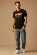 Men Printed Black Cotton Tshirt